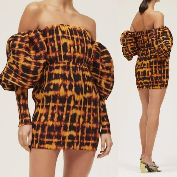 Solace London Leopard Print Mini Dress Mindy Kaling Artsy Exaggerated Sleeve - Picture 14 of 15